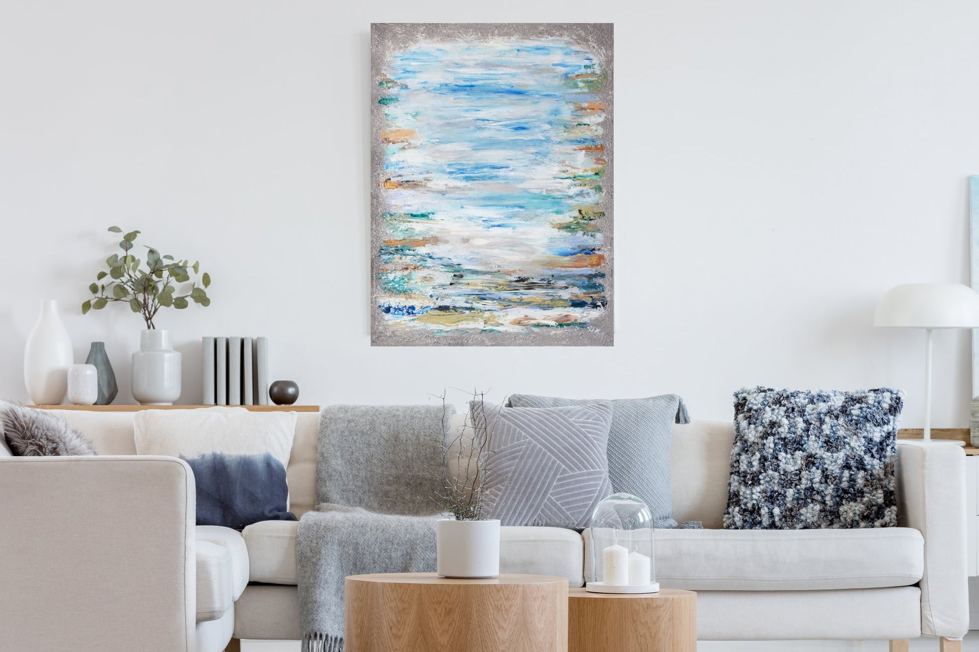 Abstract Seascape Canvas Print Swedish Wall Art Blue and Silver: "Silver Daylight"