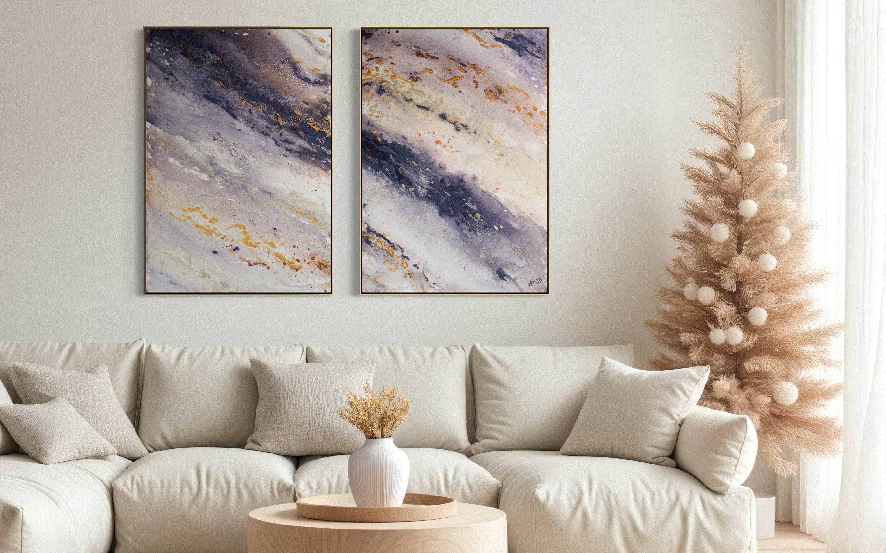 Canvas Print Abstract Sea Wave Blue Gold - Marble Wave Piece 2 | Swedish Wall Art