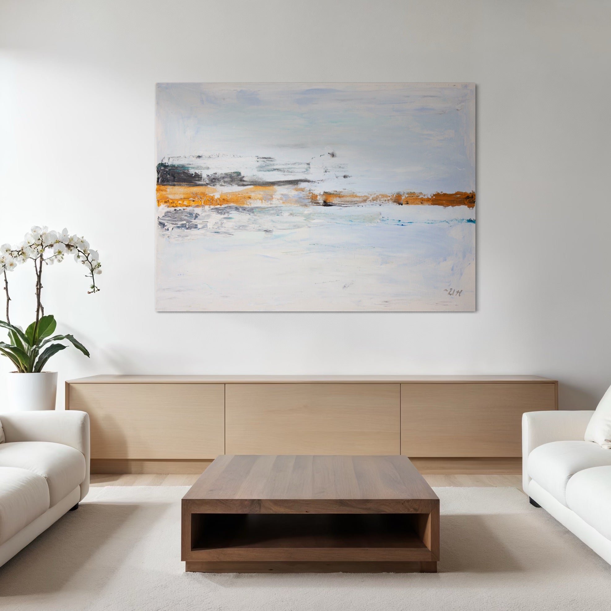 Canvas Print Abstract Landscape Gold Blue - Such a Lovely Day | Swedish Wall Art