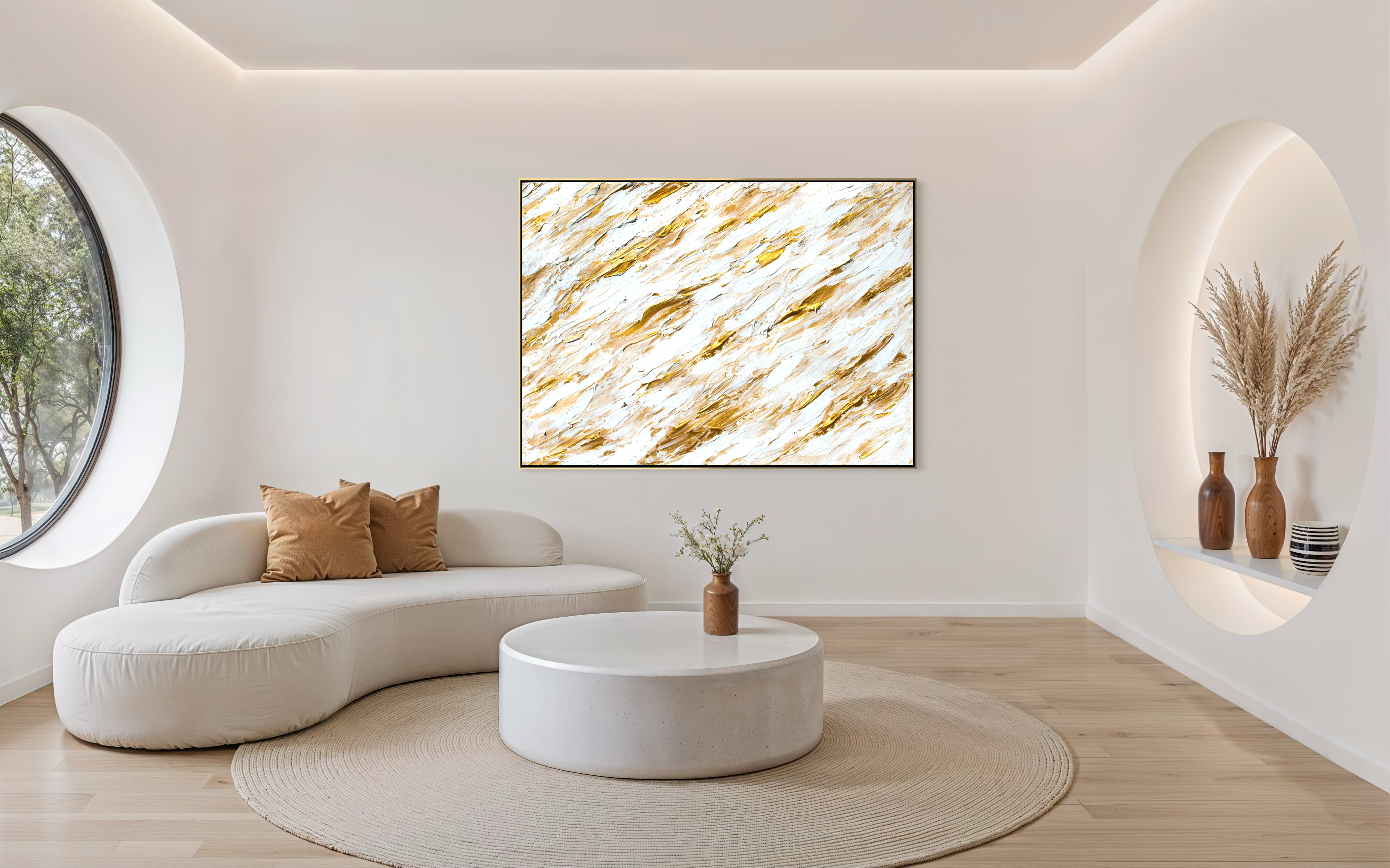 Abstract Canvas Print in Gold and White - Splashing Gold