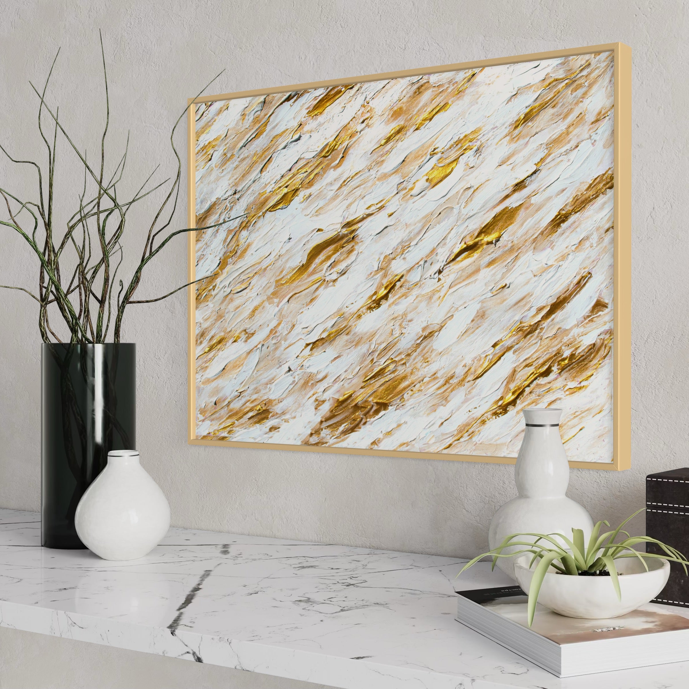 Original Painting Abstract Gold White - Splashing Gold | Swedish Art