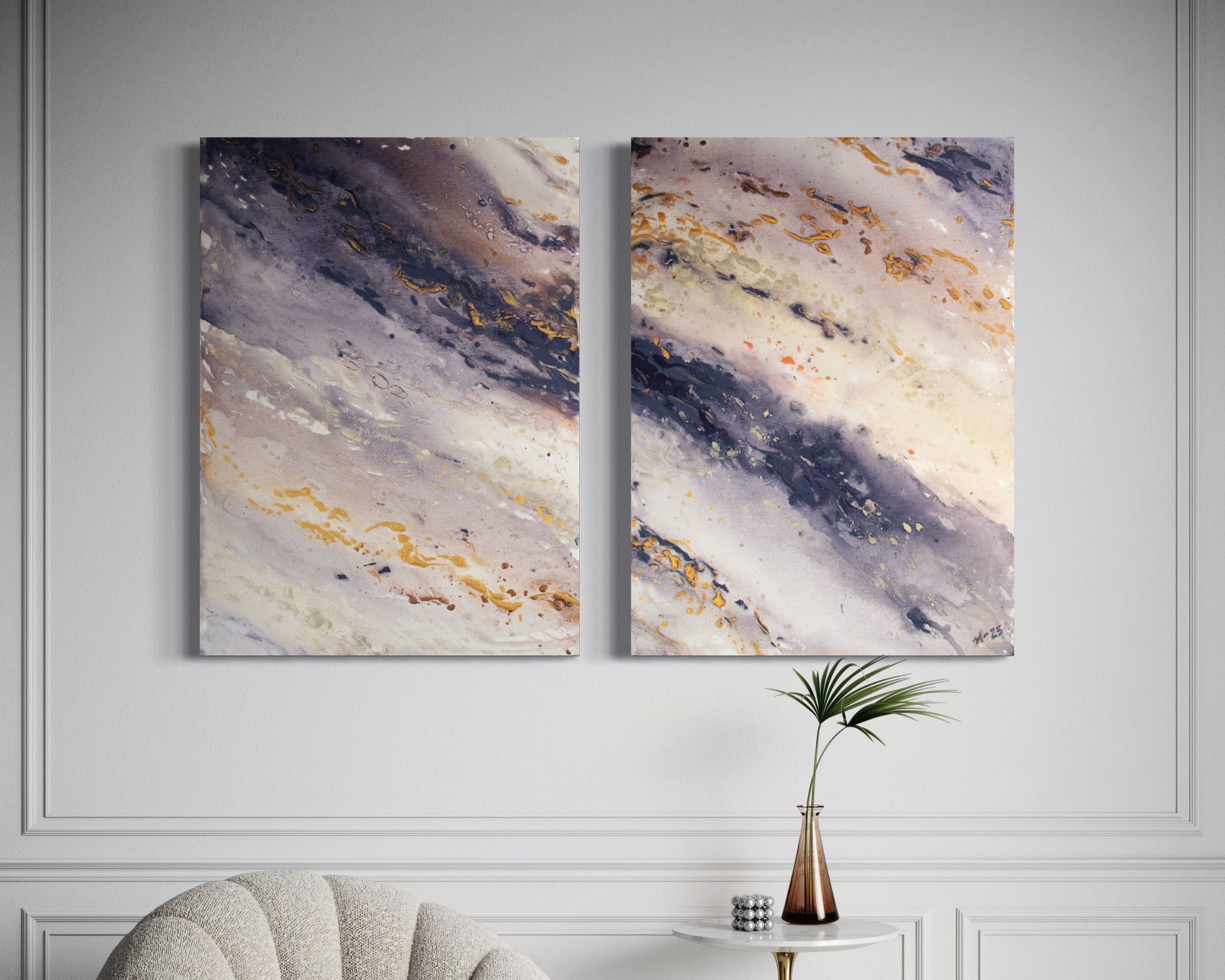 Canvas Print: Marble Wave Piece 1 – Blue Gold Seascape Art