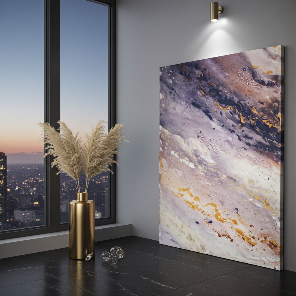 Canvas Print: Marble Wave Piece 1 – Blue Gold Seascape Art