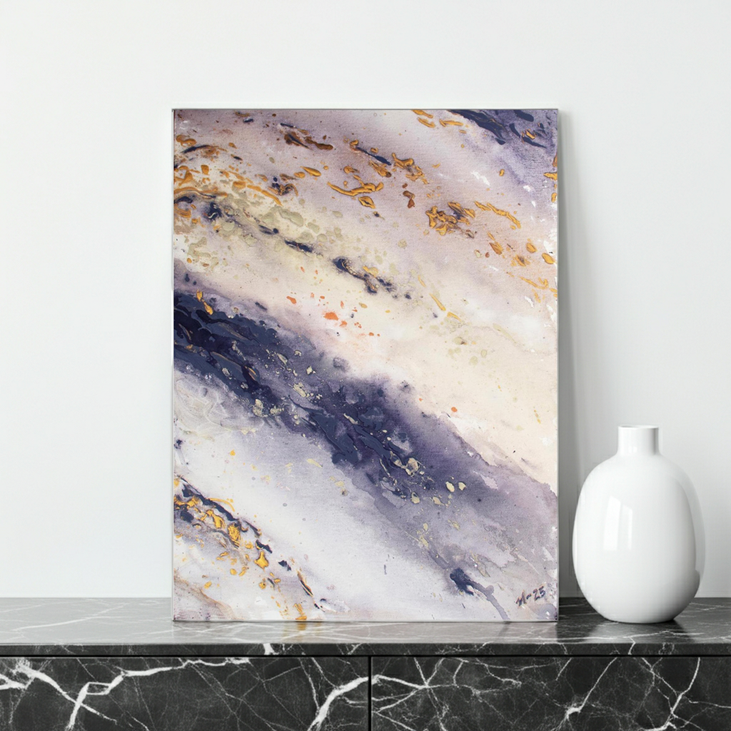 Canvas Print Abstract Sea Wave Blue Gold - Marble Wave Piece 2 | Swedish Wall Art