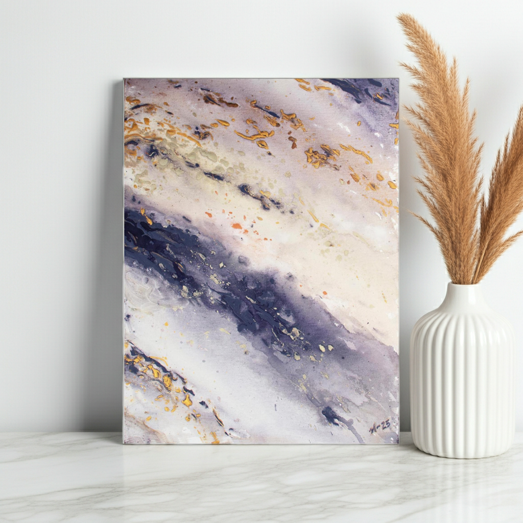 Canvas Print Abstract Sea Wave Blue Gold - Marble Wave Piece 2 | Swedish Wall Art