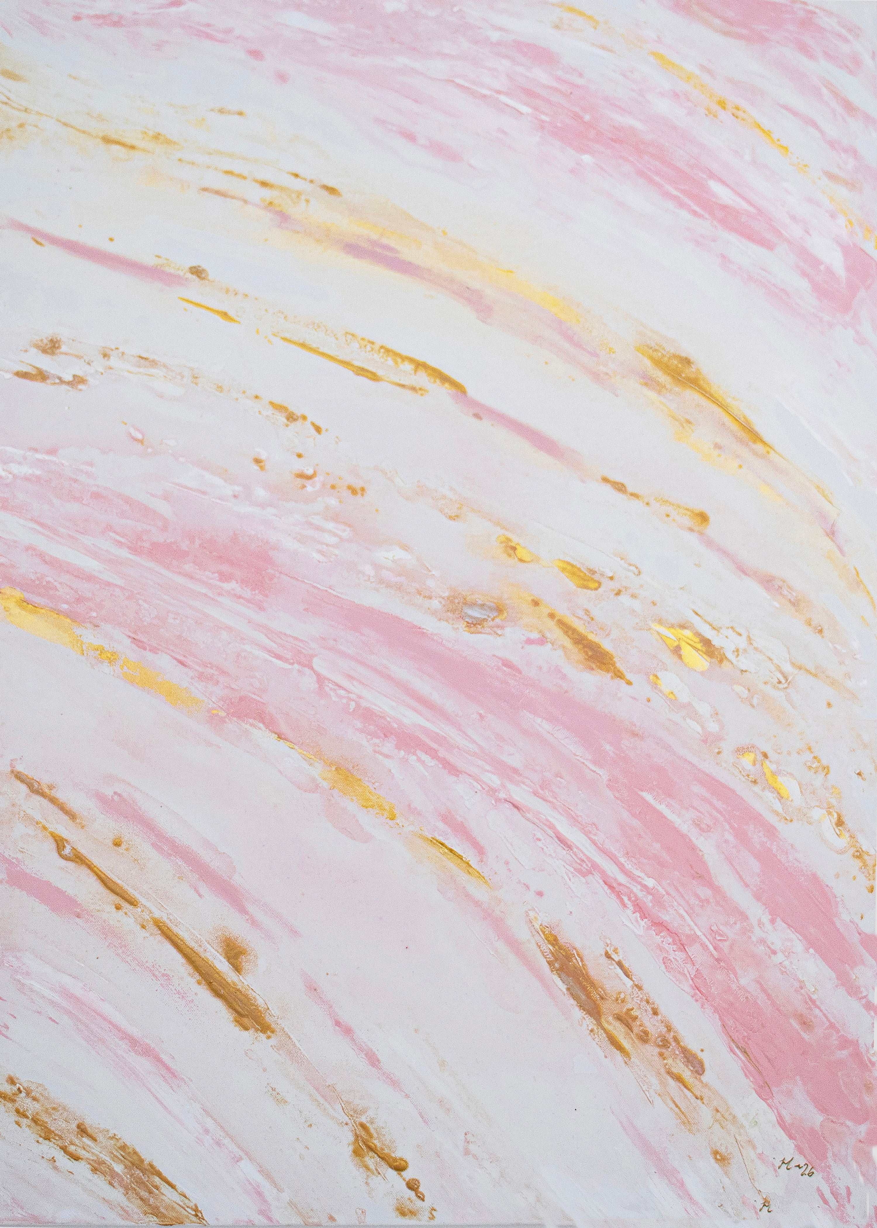Original Painting Abstract Marble Sea Wave Pink Gold - Blush Tides | Swedish Art