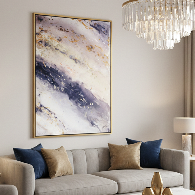 Canvas Print Abstract Sea Wave Blue Gold - Marble Wave Piece 2 | Swedish Wall Art