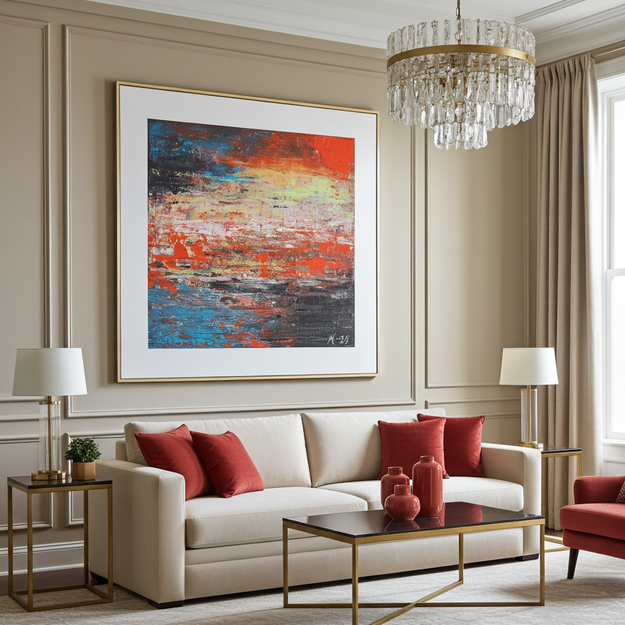 Canvas Print Abstract Landscape Blue Red - Autumn is Here | Museum Quality