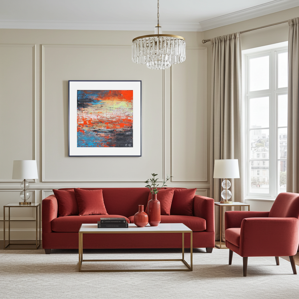 Canvas Print Abstract Landscape Blue Red - Autumn is Here | Museum Quality