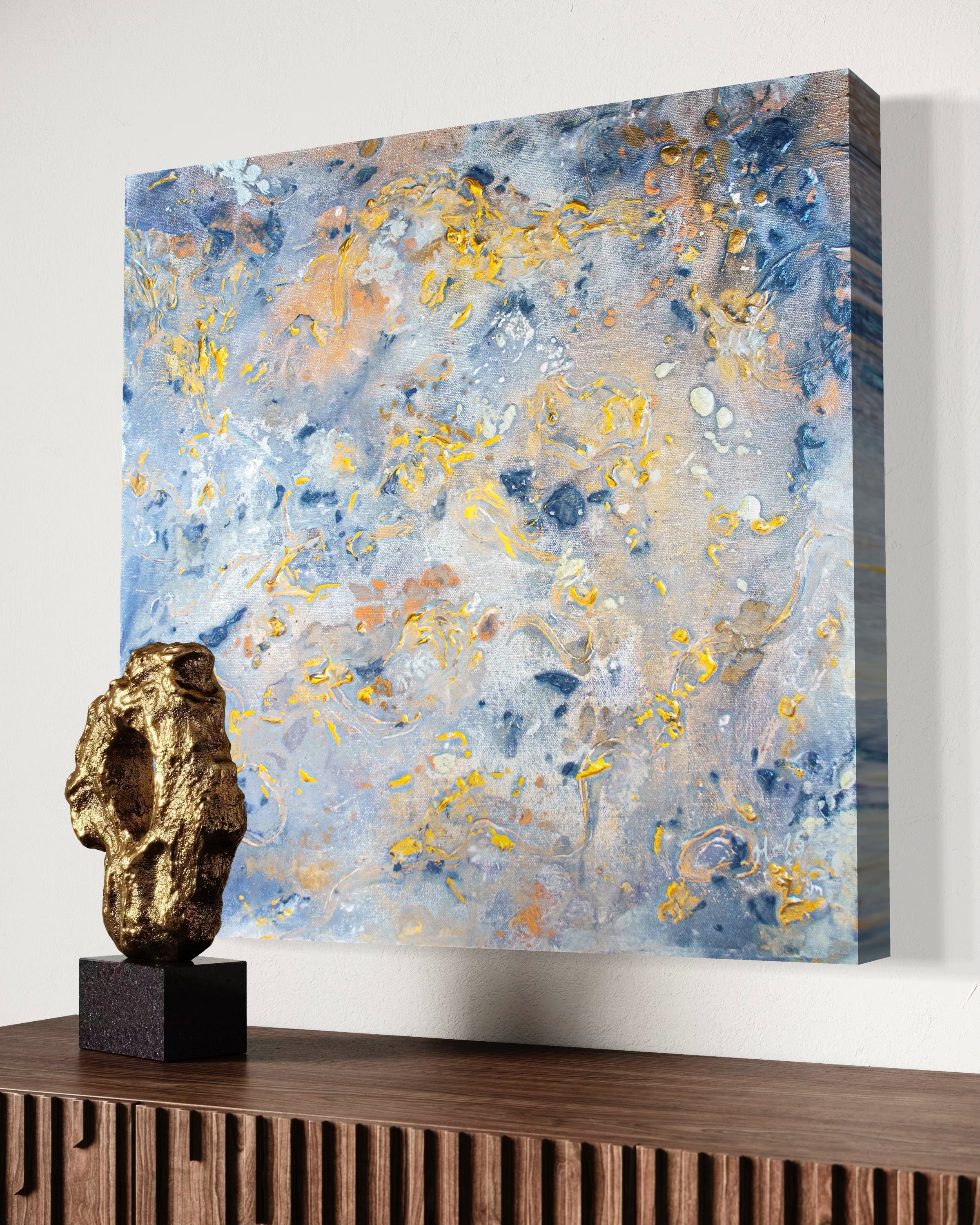 Canvastavla: "Havet, vårt universum" Canvas i blått och guld. 