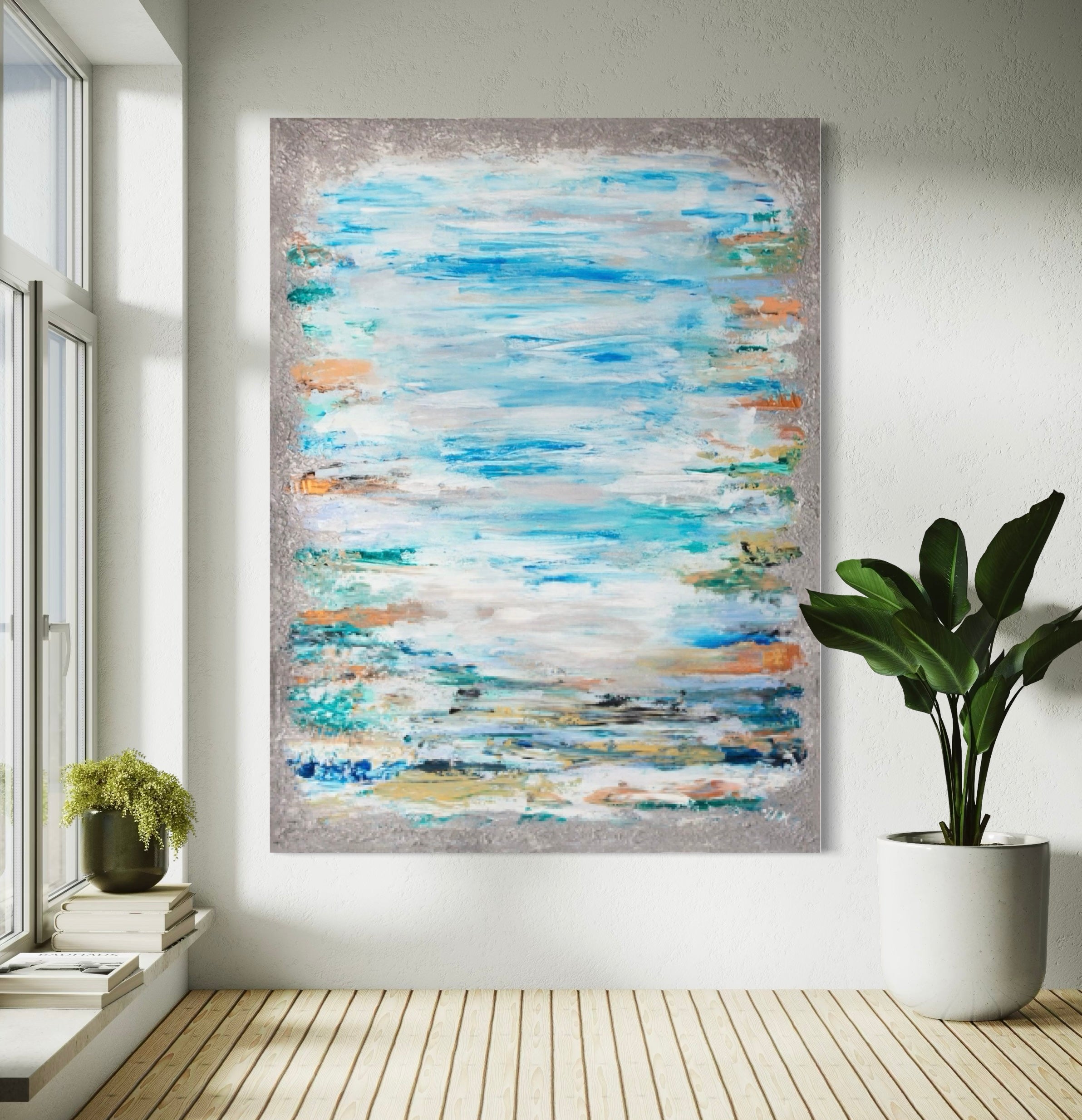 Abstrakt Havslandskap Canvas - Svensk Väggkonst Blå och Silver: "Silverdagsljus"