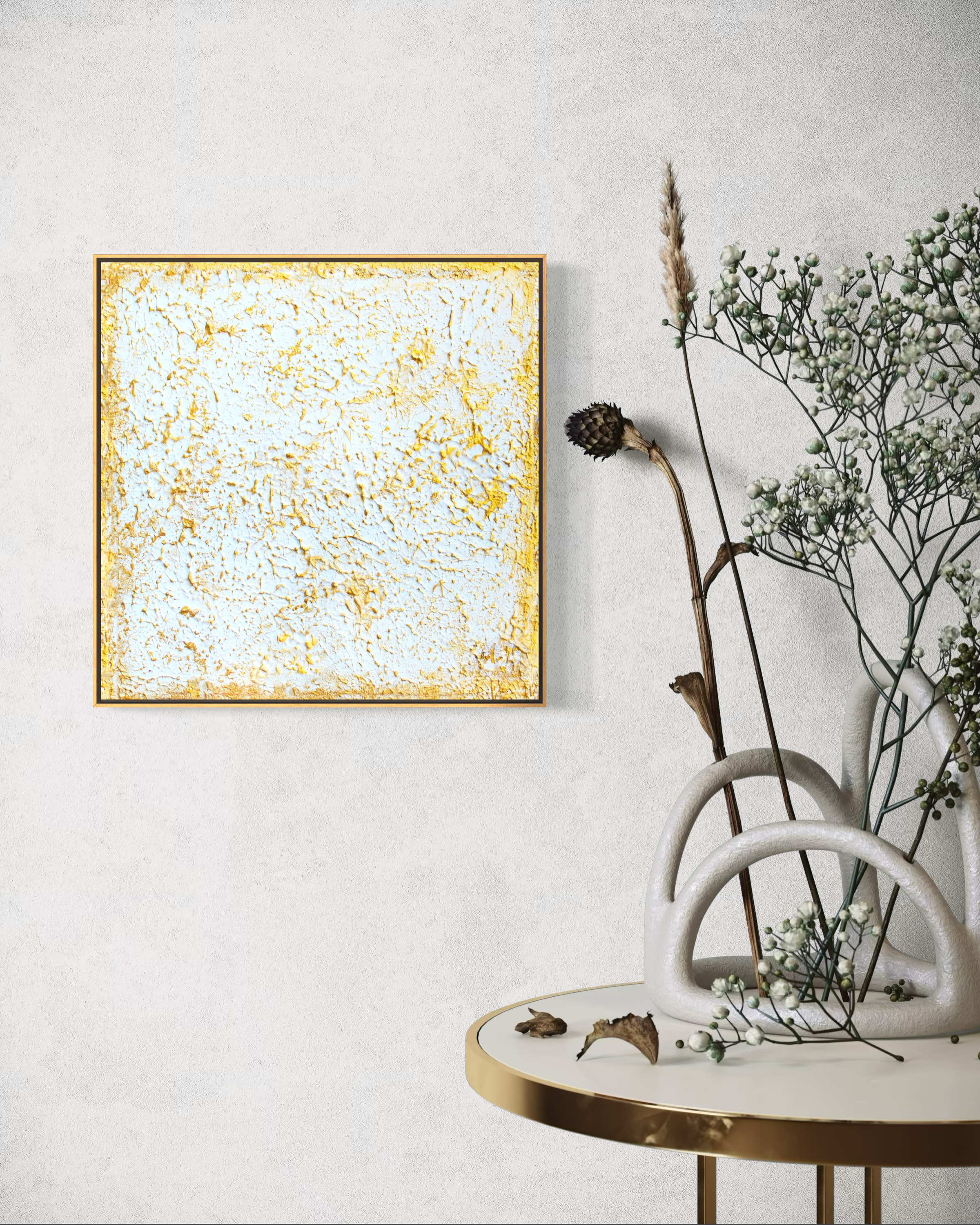 Canvas Print Abstrat Swedish Wall Art: "Organic 3D gold painting"
