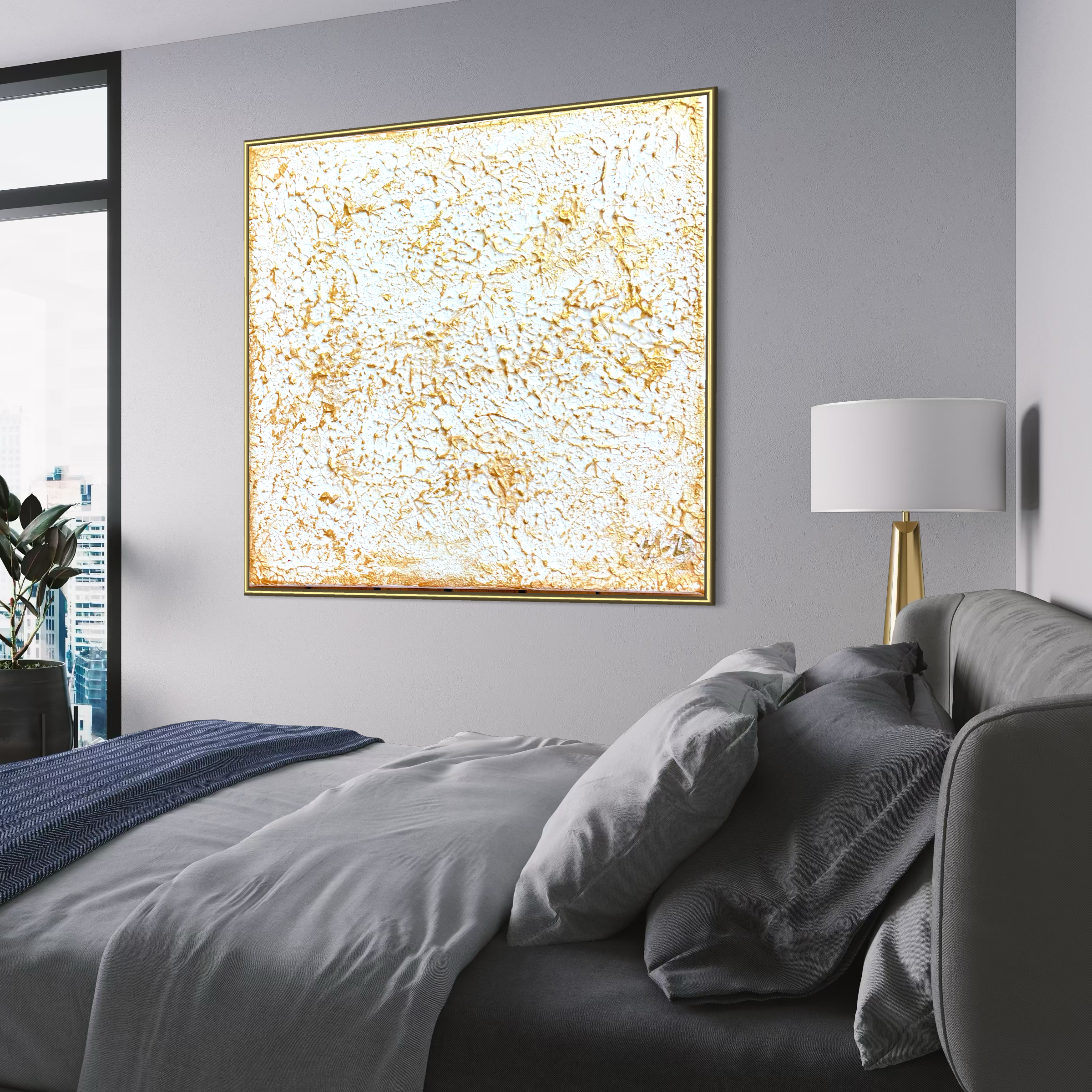 Canvas Print Abstrat Swedish Wall Art: "Organic 3D gold painting"