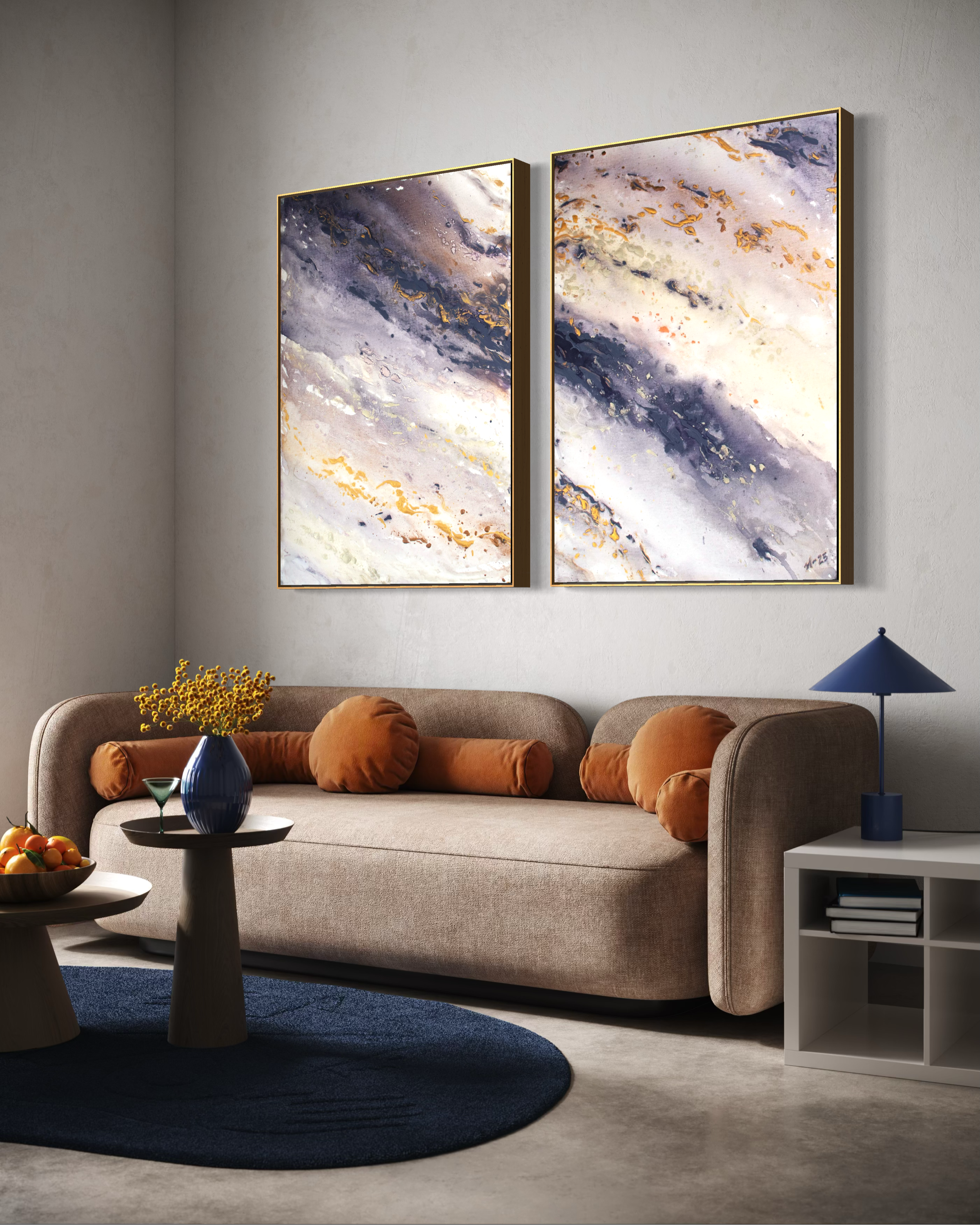 Canvas Print Abstract Sea Wave Blue Gold - Marble Wave Piece 2 | Swedish Wall Art