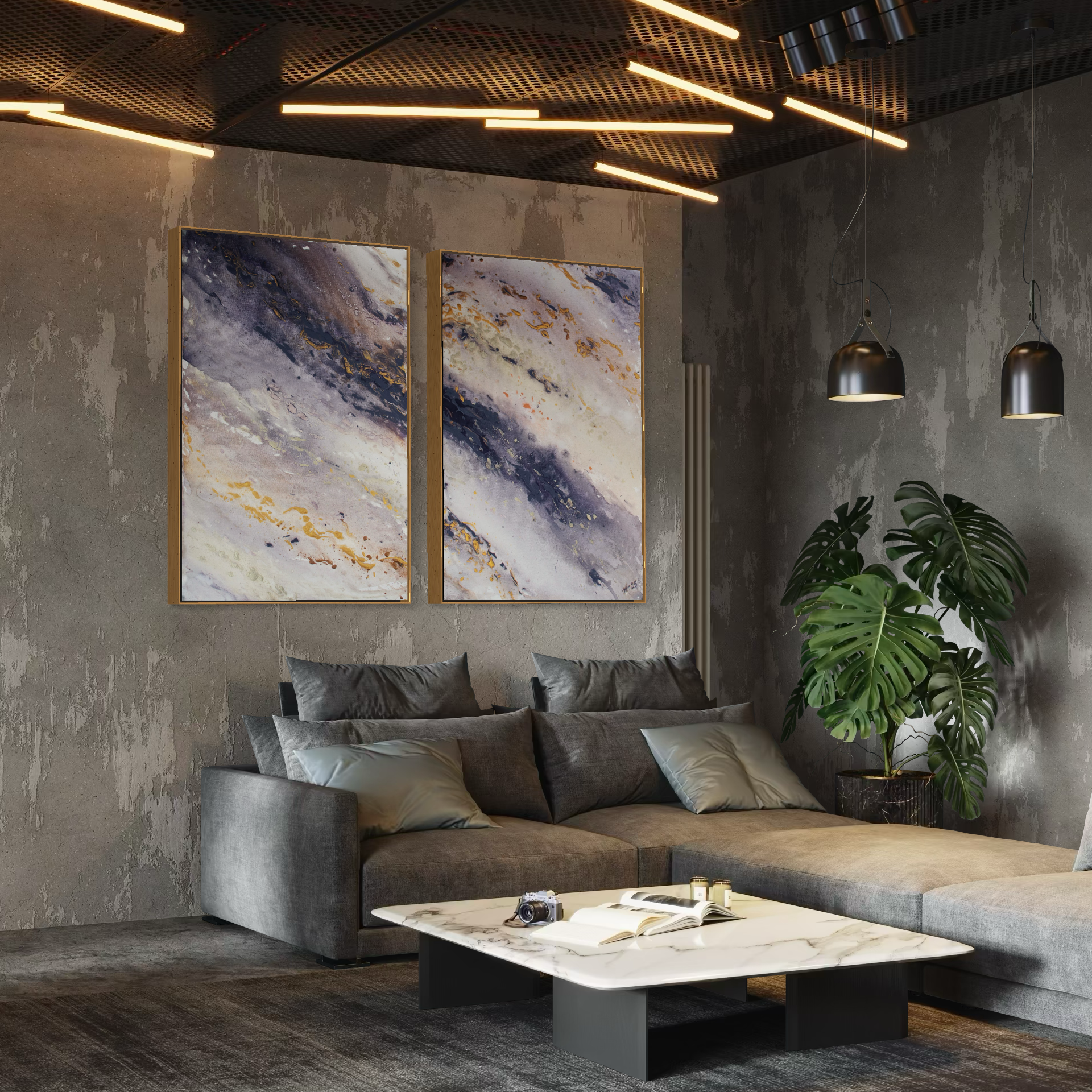 Canvas Print Abstract Sea Wave Blue Gold - Marble Wave Piece 2 | Swedish Wall Art