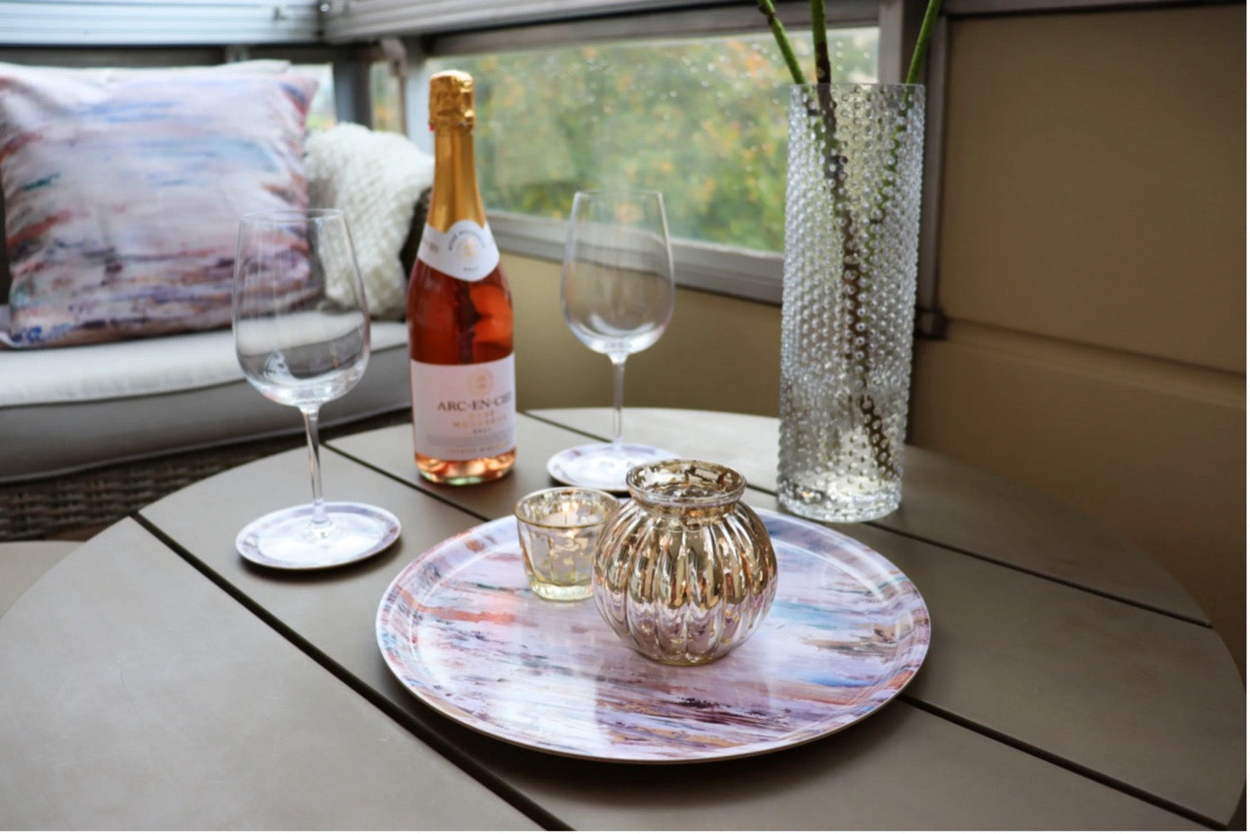 Velevet/canvas cushion "Silver daylight rosé"
