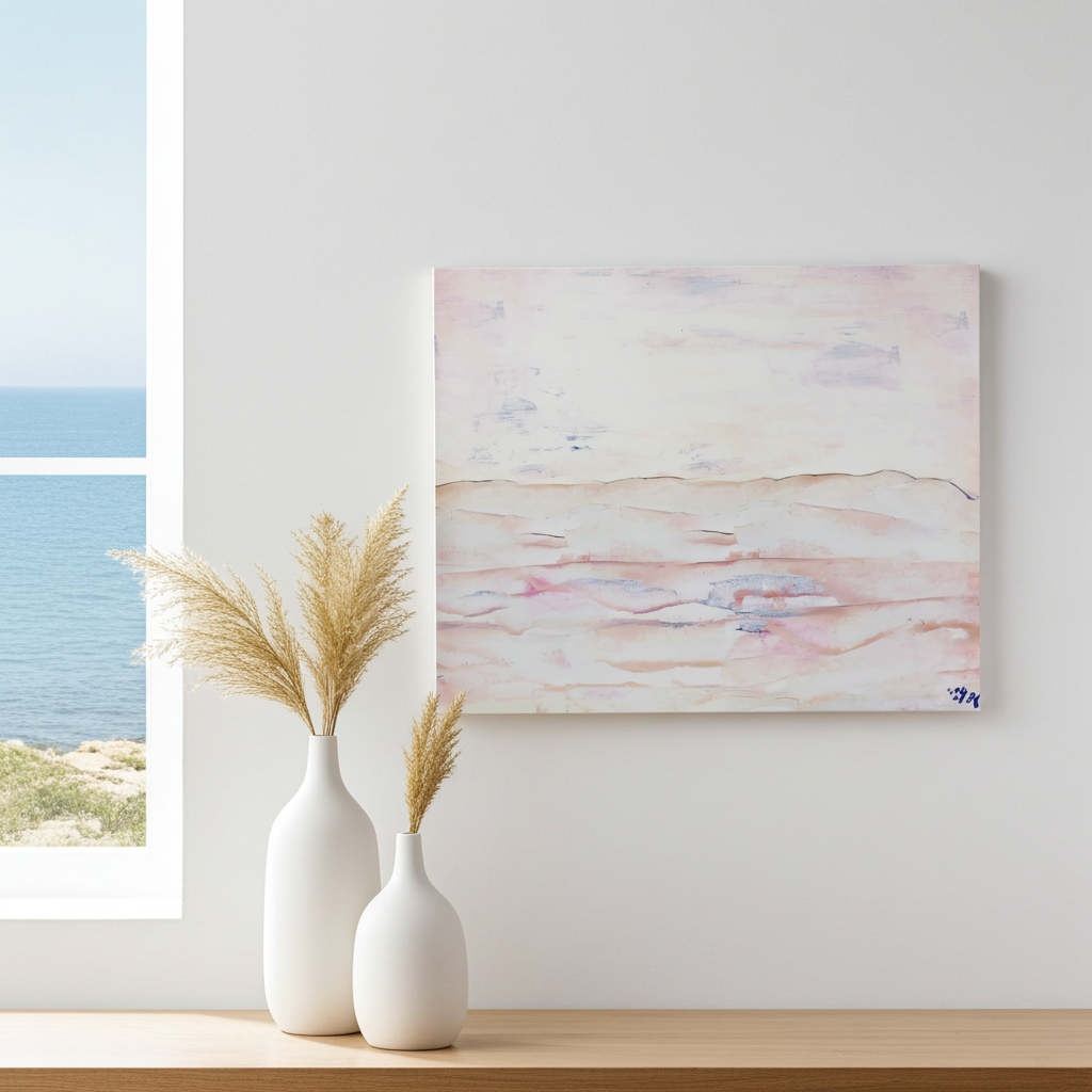 Canvas Print Seascape Pink Beige - White Sand Beach | Swedish Wall Art