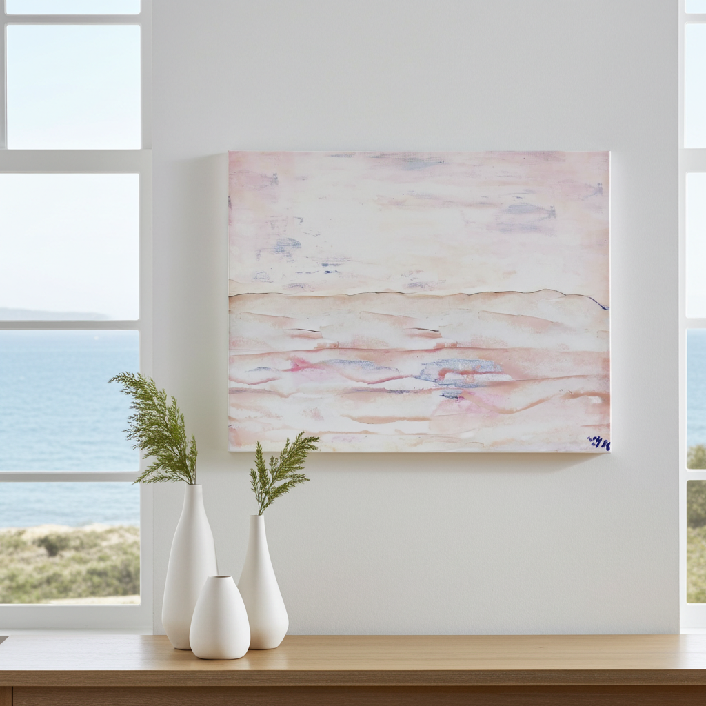 Canvas Print Seascape Pink Beige - White Sand Beach | Swedish Wall Art