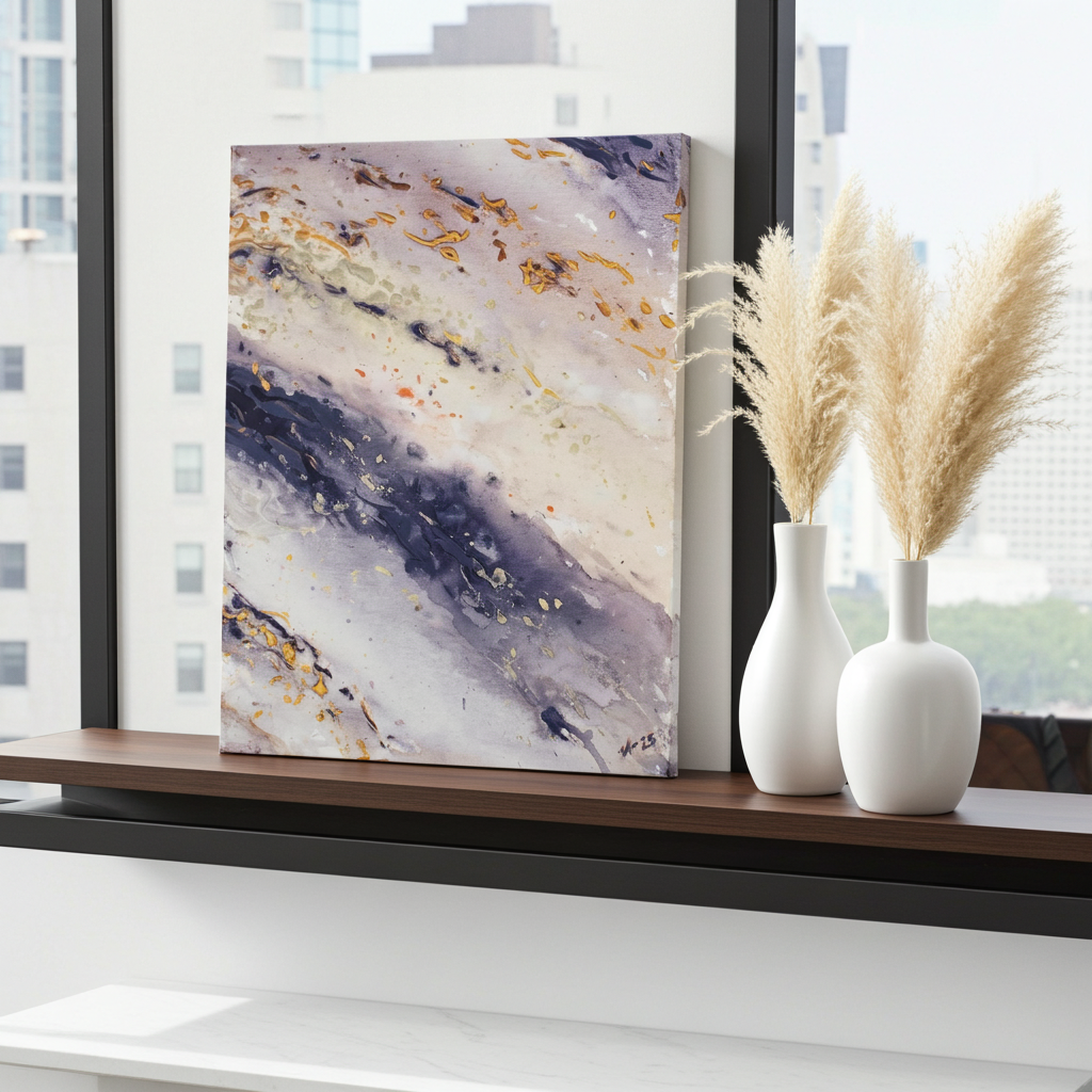Canvas Print Abstract Sea Wave Blue Gold - Marble Wave Piece 2 | Swedish Wall Art